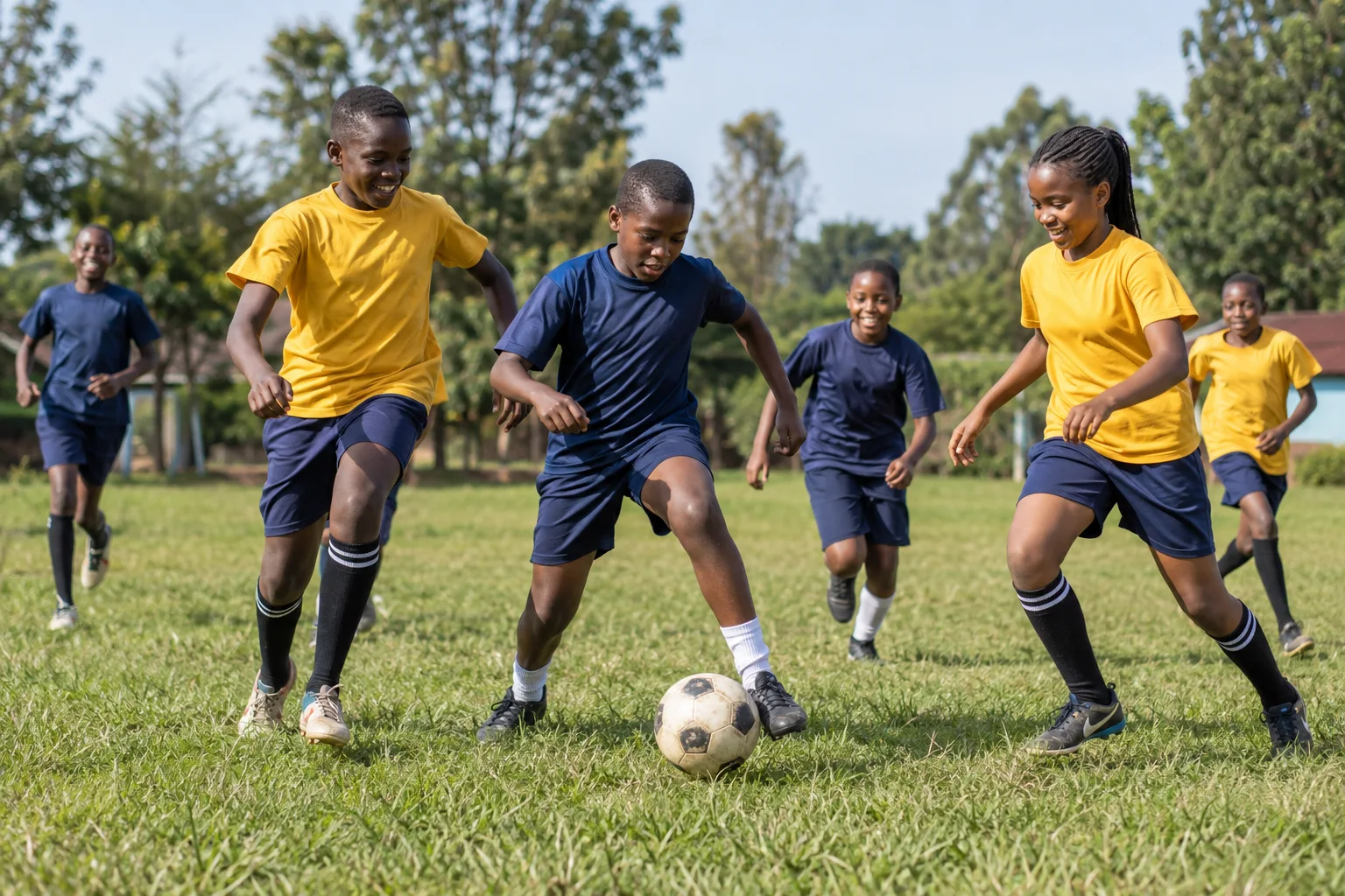 learners playing football together